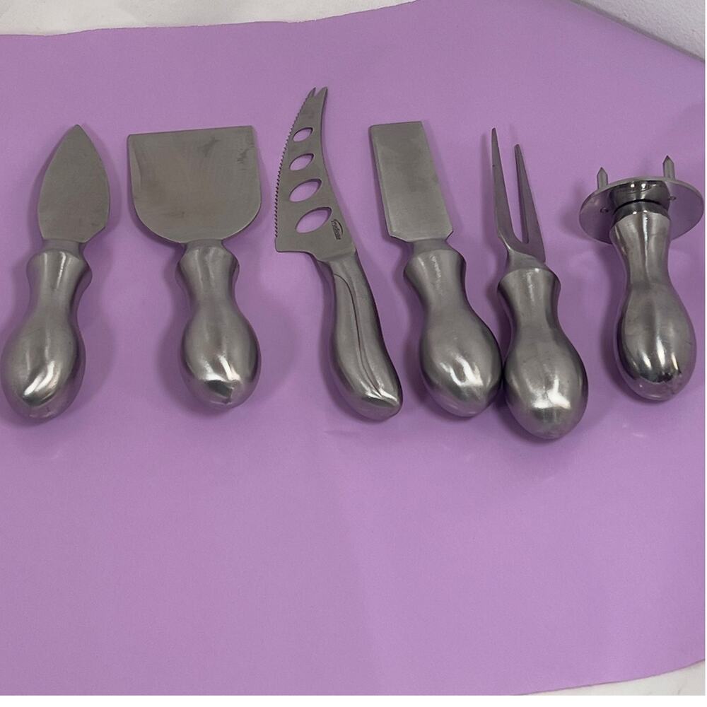 Trudeau Stainless Steel Cheese Knife Set Ergonomic Teardrop Shape Hollow Handles